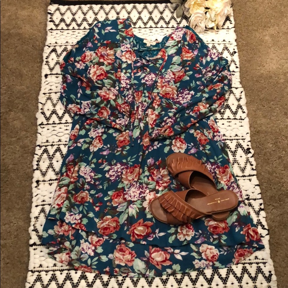 Floral lace detailed, lace up front dress